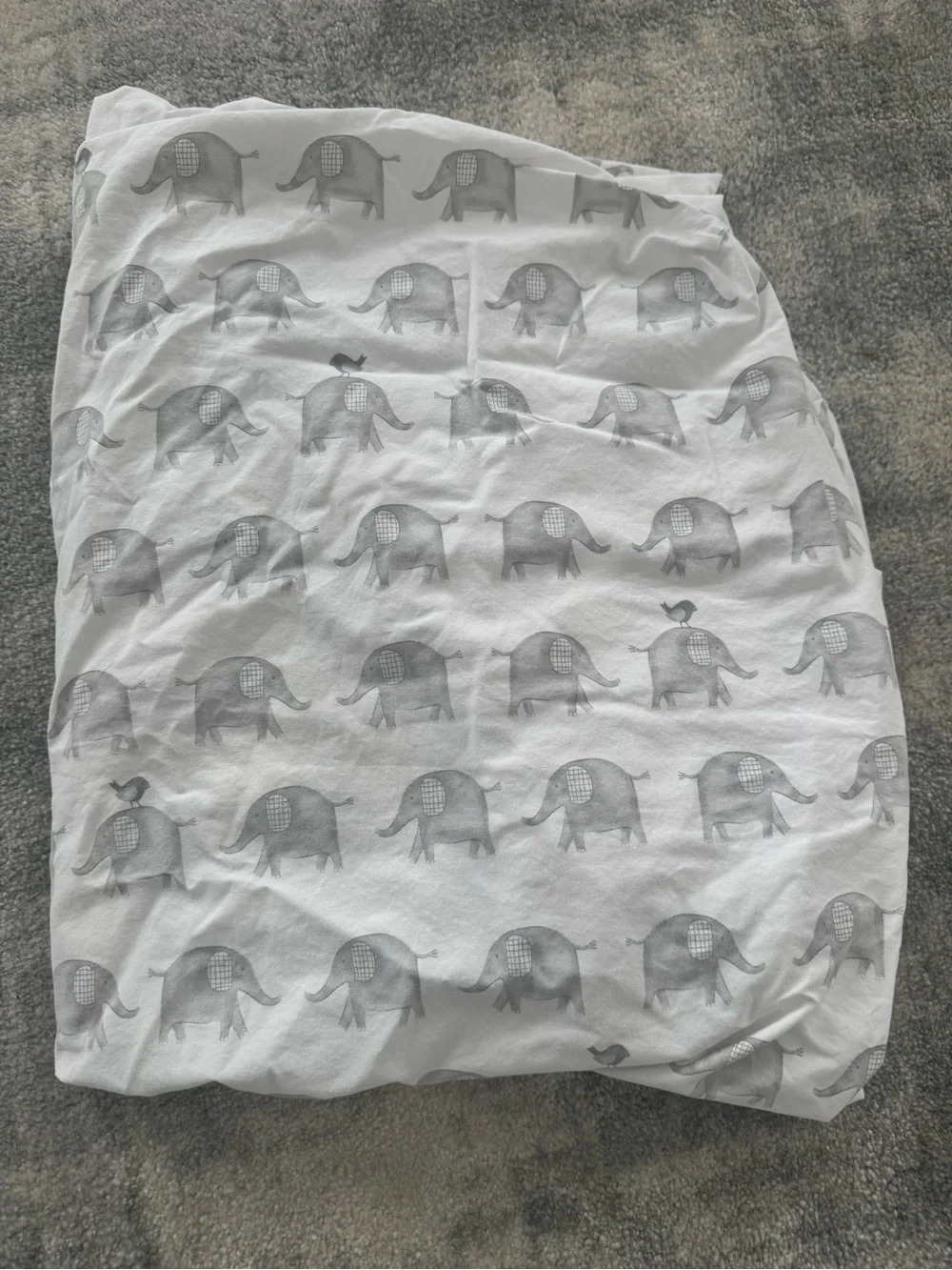 Pottery Barn Kids Gray Elephant Pattern Crib Fitted Sheet - White & Gray
